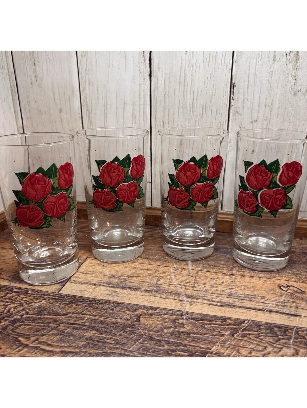 Set of 4 Vintage Libbey 5" Four Roses Whiskey 8 oz Tumbler Glasses Retro